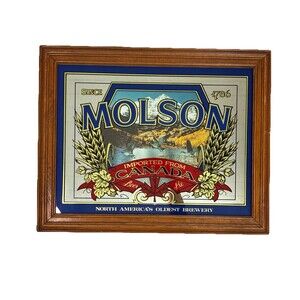 Vtg Molson Beer Ale Brewery Imported Canada 16x20 Framed Mirrored Glass Sign AD